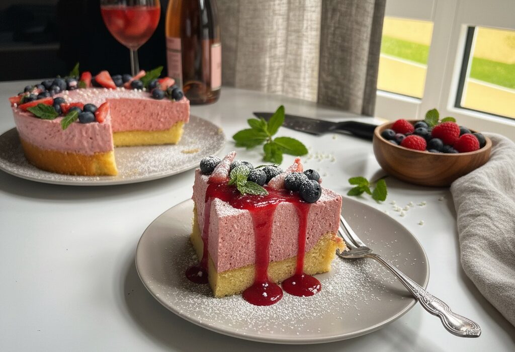 Keto pianka truskawkowa na wysokobiałkowym biszkopcie