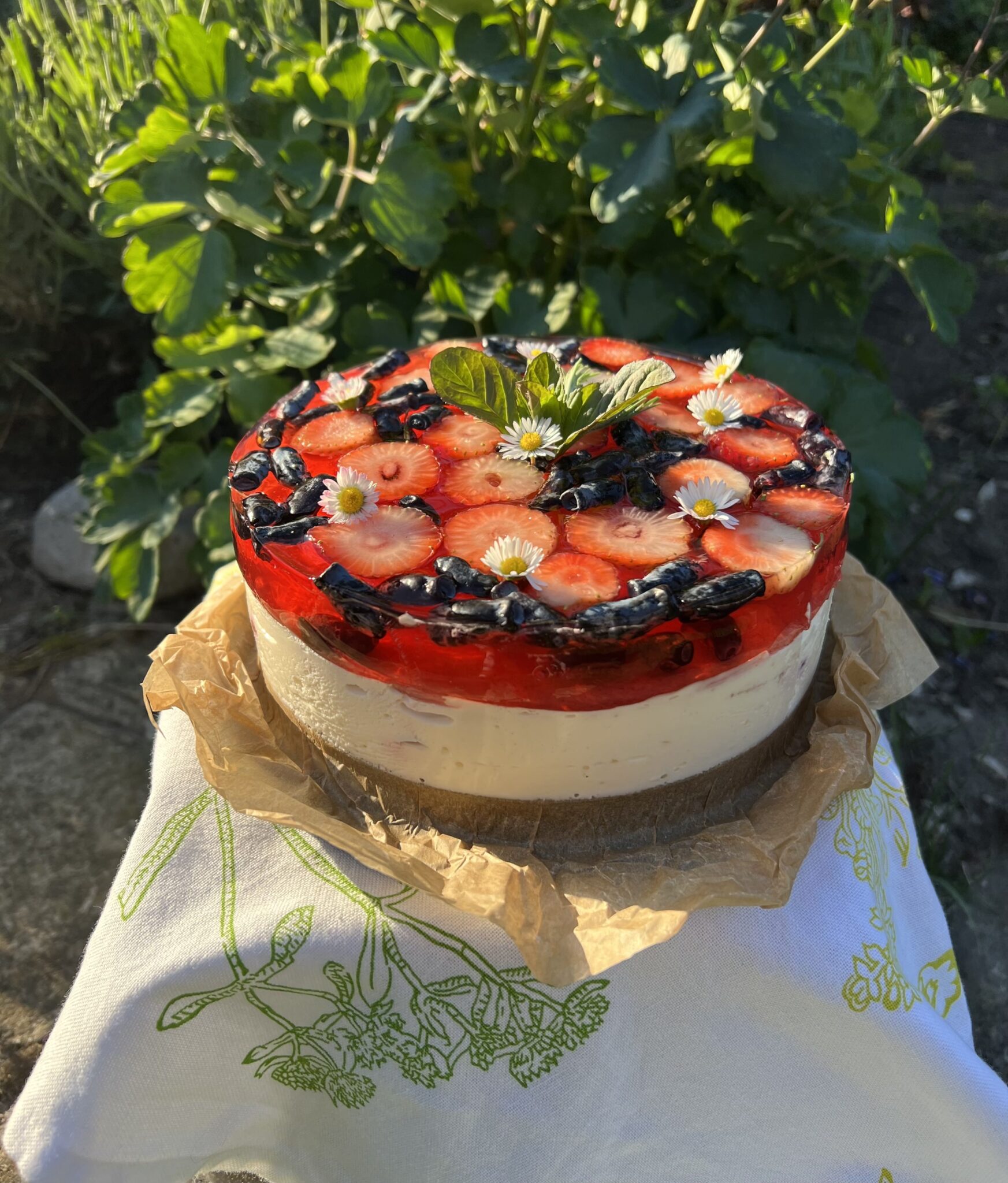 Keto sernik na zimno z dżemem, owocami sezonowymi i galaretką