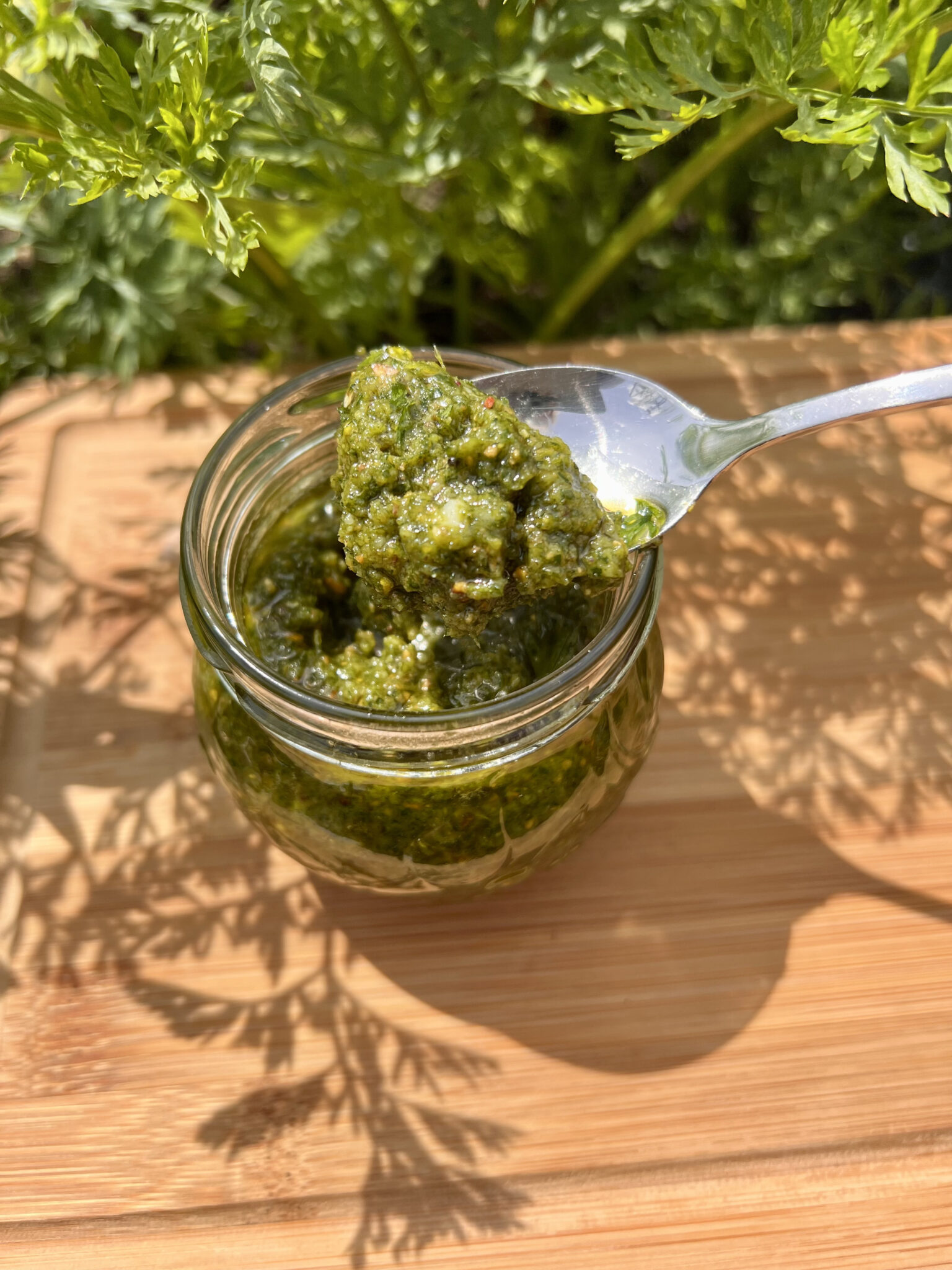 Domowe pesto z liści marchewki, pistacji i parmezanu