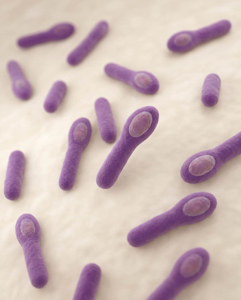 Ilustracja bakterii Clostridium botulinum z przetrwalnikami