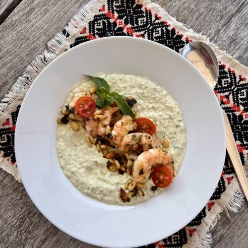 Keto zupa krem z karczochów z krewetkami - bez gotowania