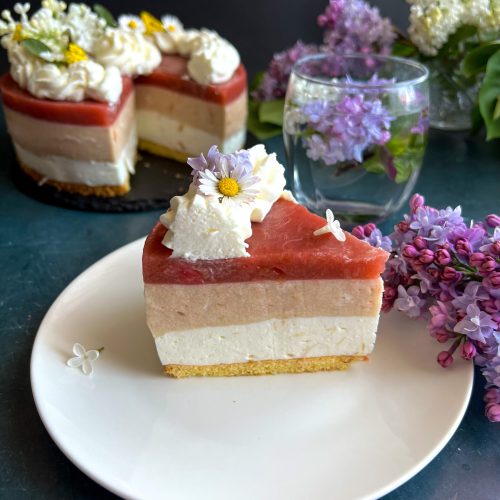 Keto sernik na zimno z rabarbarem, bez cukru